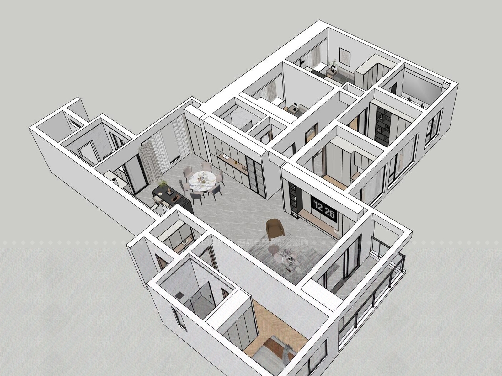 现代简约家装鸟瞰SU模型下载【ID:1202757123】