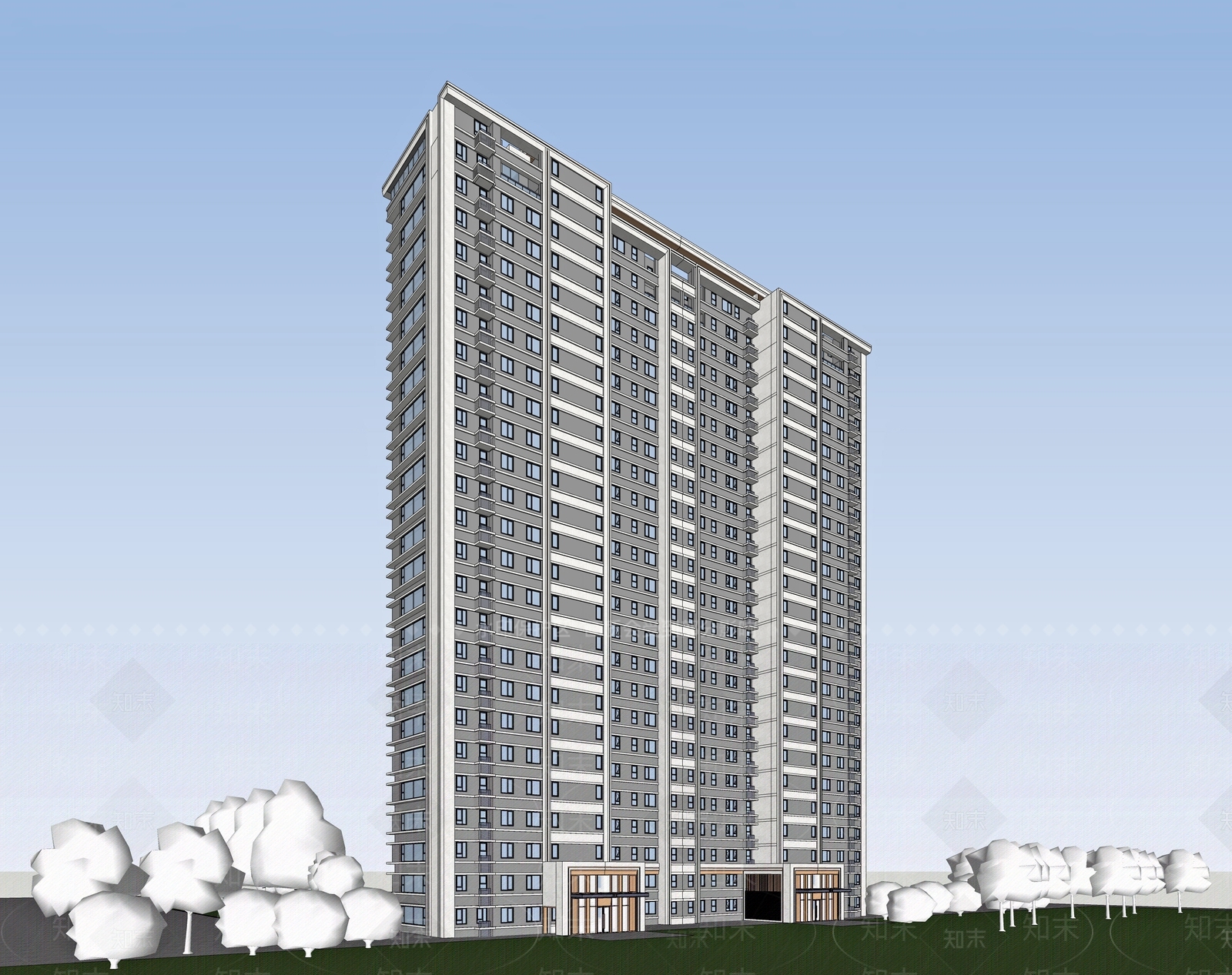 现代高层住宅SU模型下载【ID:1202762362】