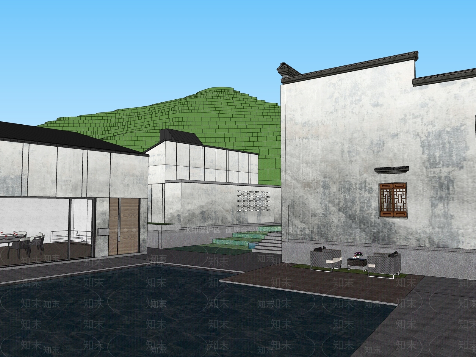 中式禅意古建筑SU模型下载【ID:1202763284】