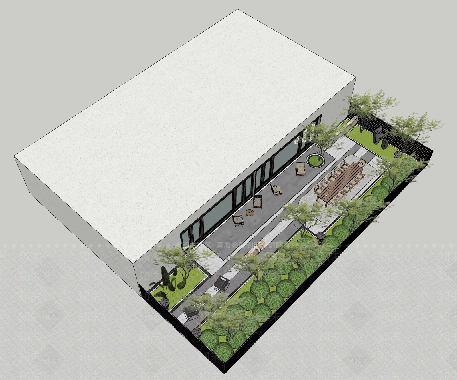 新中式轻奢别墅庭院SU模型下载【ID:1202765632】