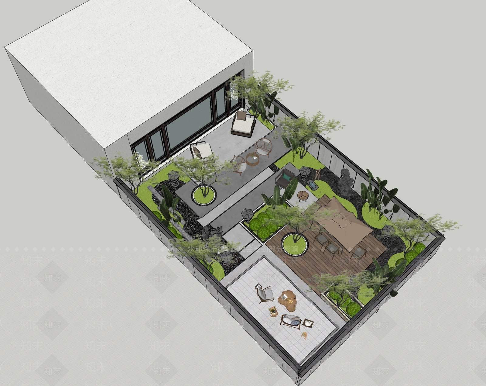 新中式轻奢别墅庭院SU模型下载【ID:1202765710】