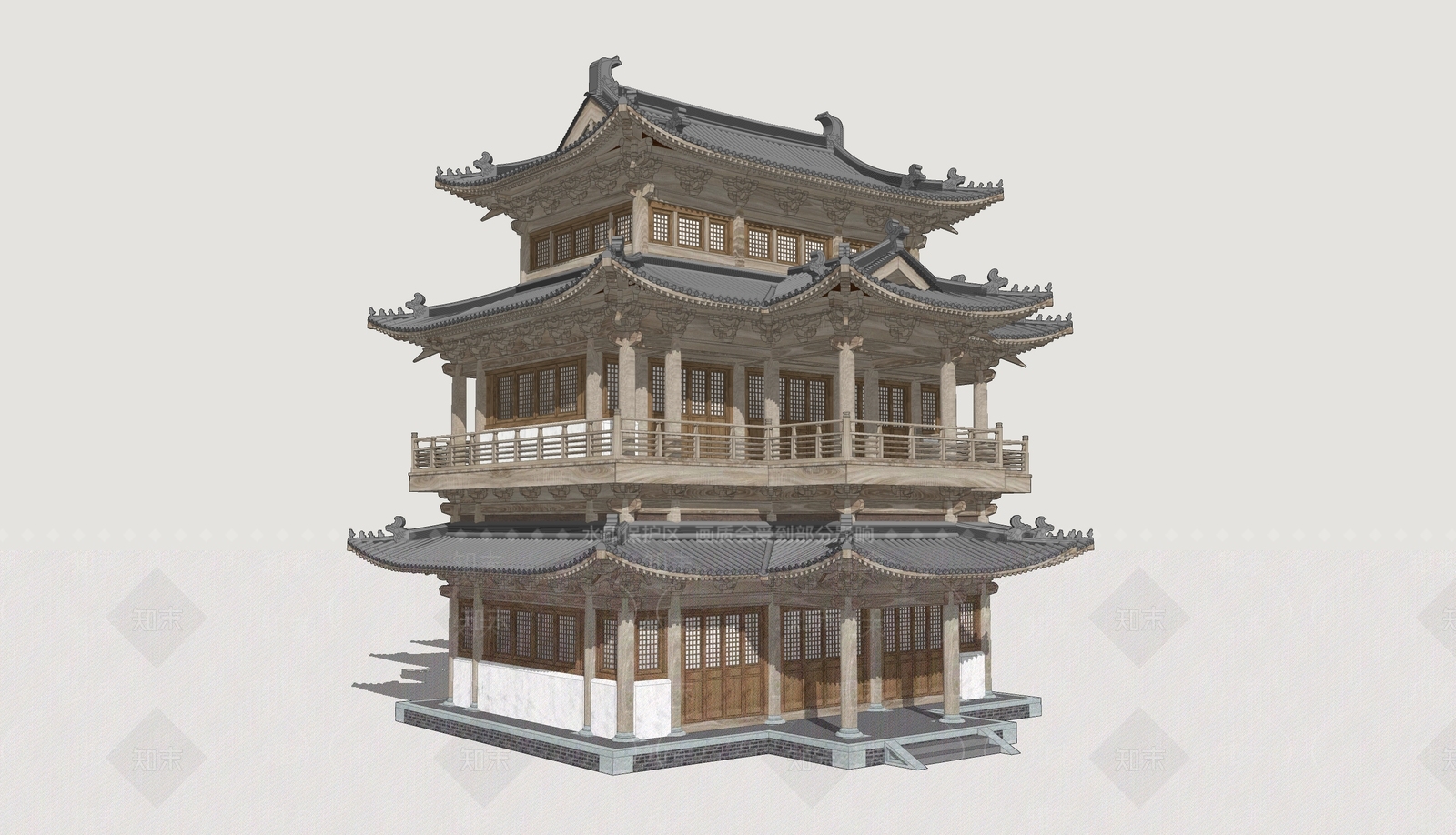 中式新中式古建筑SU模型下载【ID:1202769285】