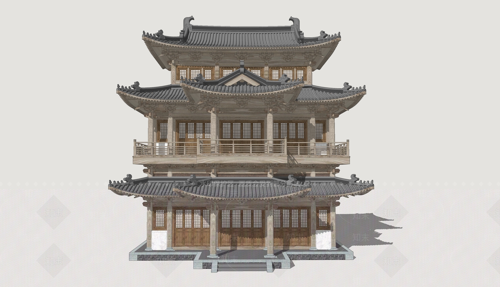 中式新中式古建筑SU模型下载【ID:1202769285】