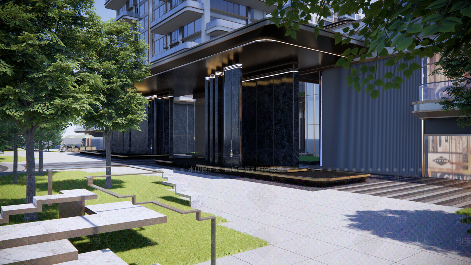 现代小区景观SU模型下载【ID:1202770537】