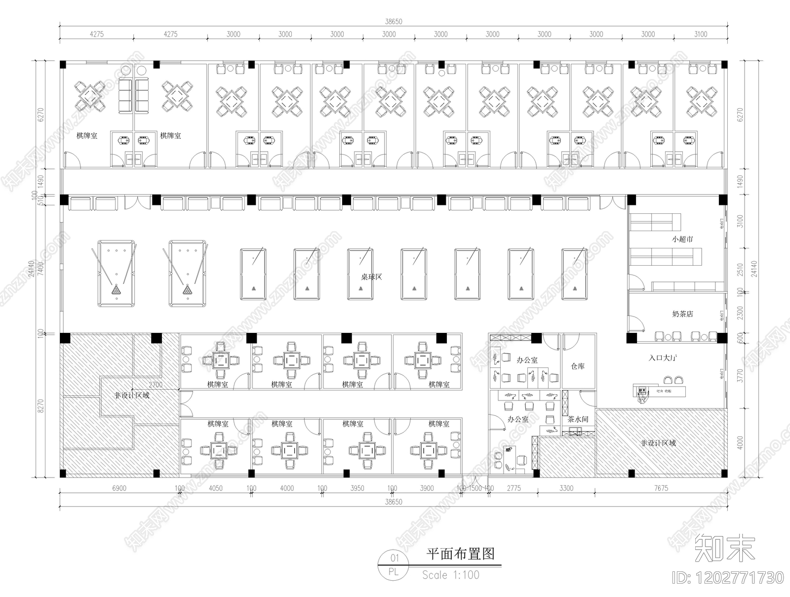 现代棋牌室cad施工图下载【ID:1202771730】