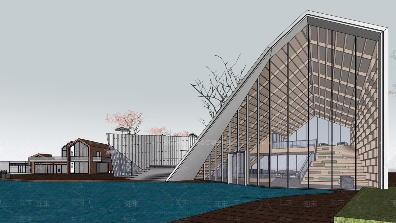 现代售楼处建筑SU模型下载【ID:1202774290】