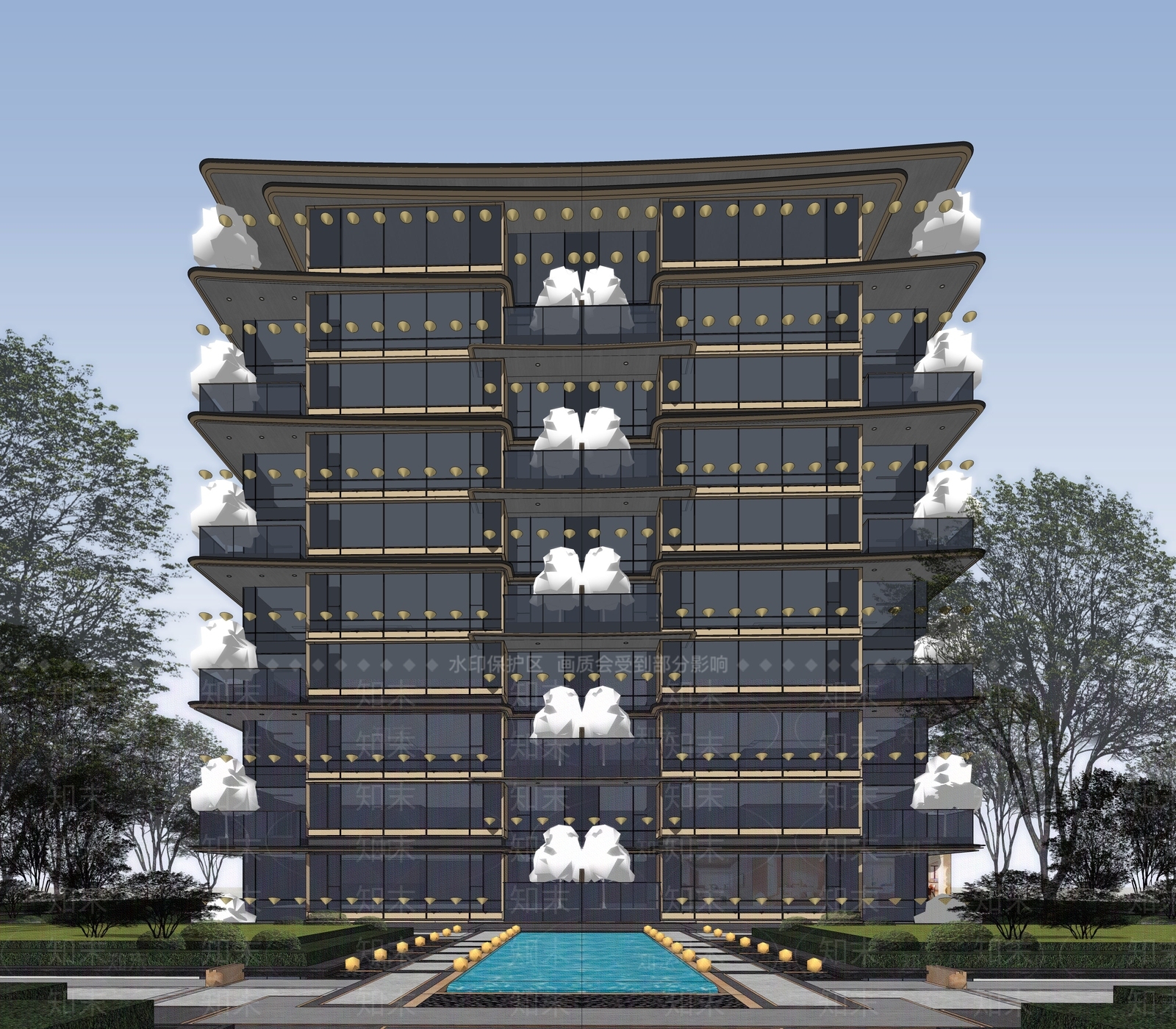 现代新中式多层住宅SU模型下载【ID:1202778943】