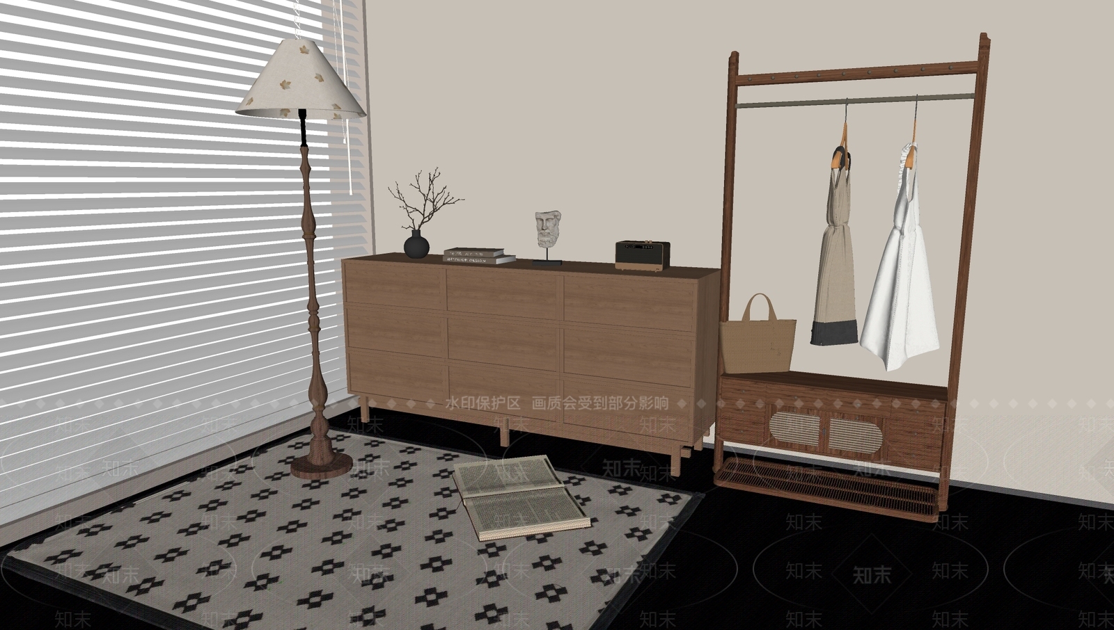 新中式极简书柜SU模型下载【ID:1202781049】