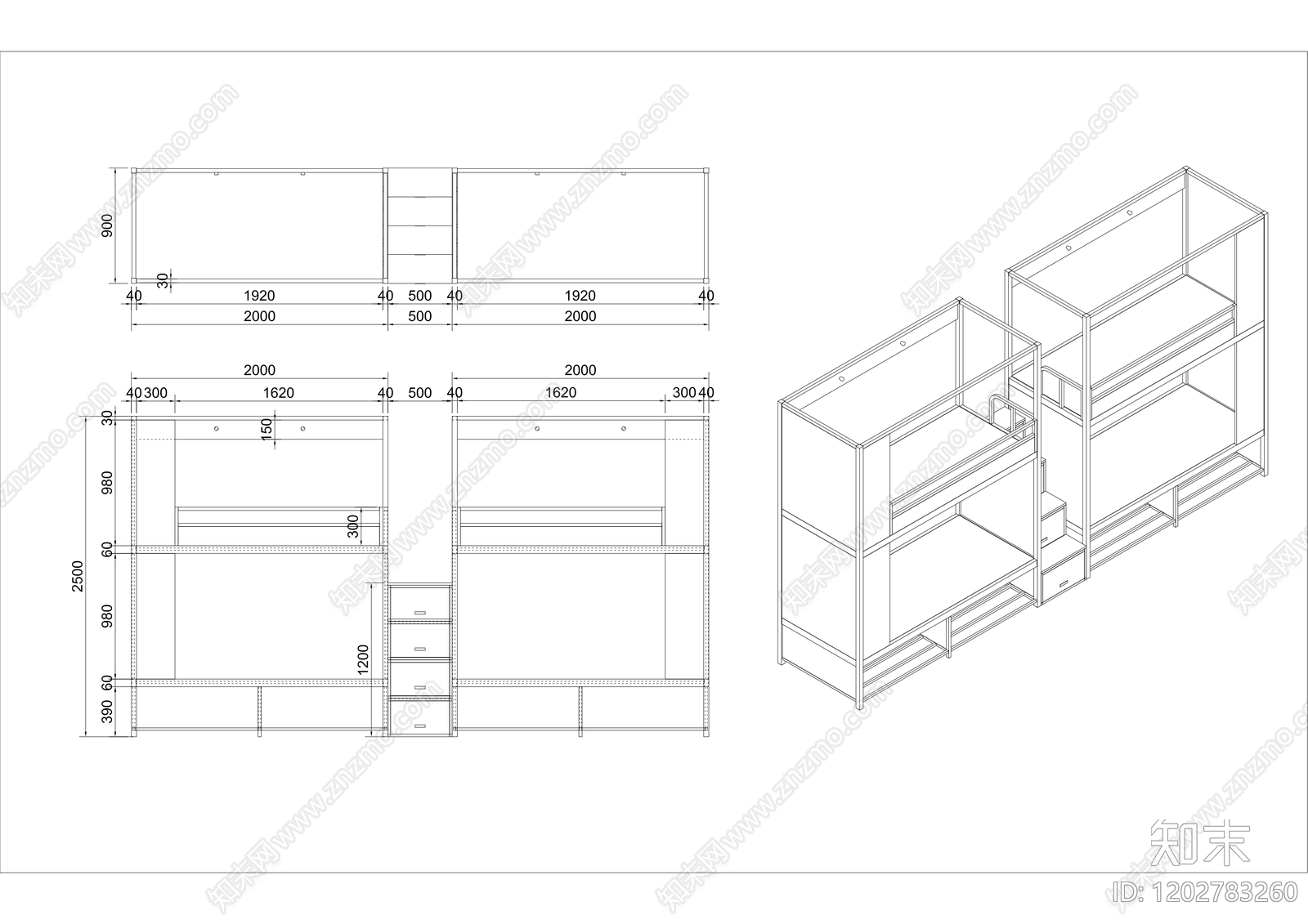 现代床施工图下载【ID:1202783260】