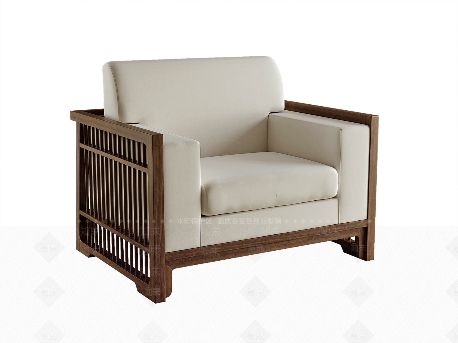现代新中式单人沙发3D模型下载【ID:1202783410】