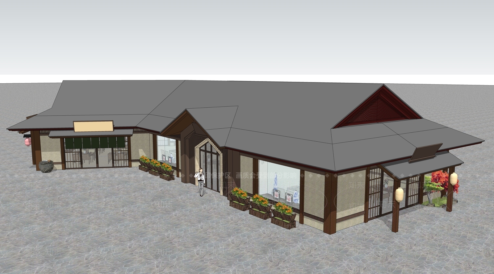 新中式餐饮建筑SU模型下载【ID:1202783503】