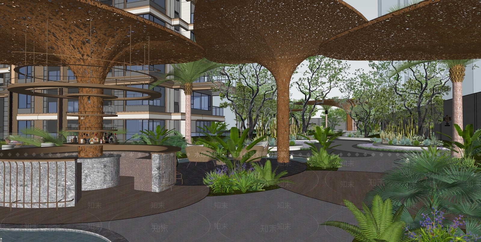 侘寂轻奢小区景观SU模型下载【ID:1202784149】