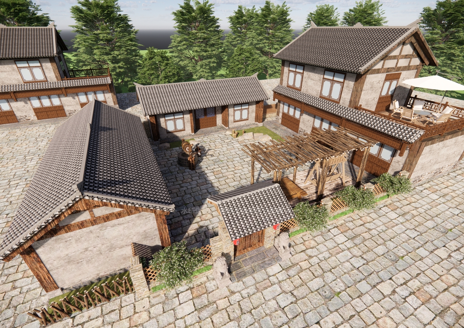 中式乡村庭院SU模型下载【ID:1202787720】