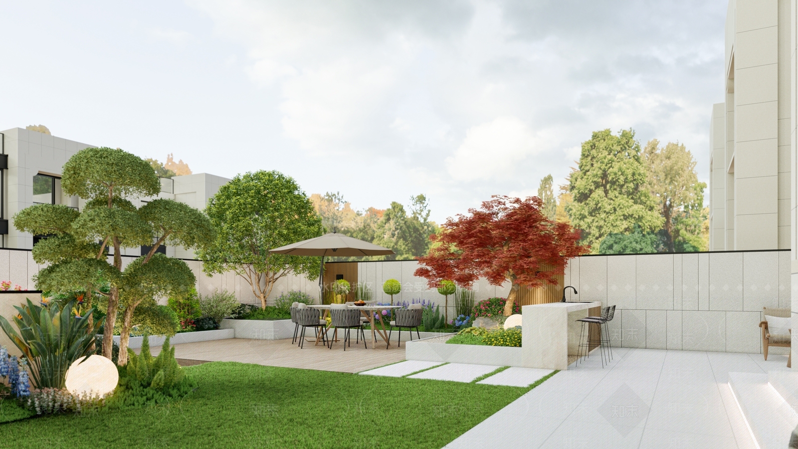 现代日式别墅庭院SU模型下载【ID:1202790699】