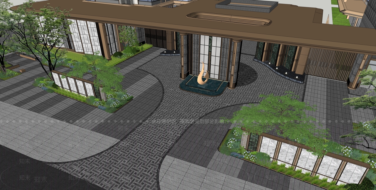 现代轻奢小区景观SU模型下载【ID:1202790825】