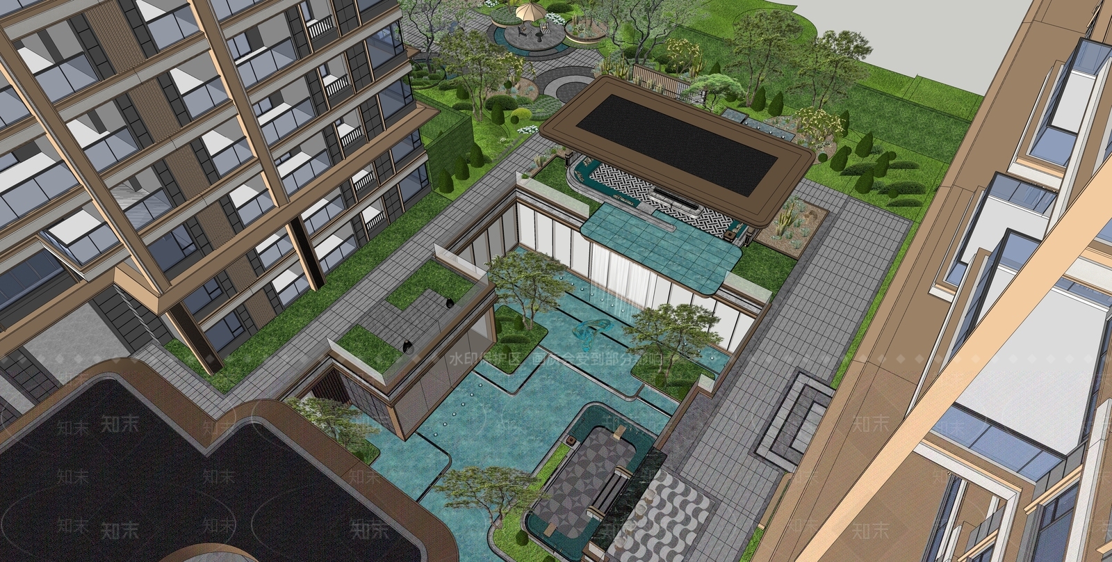 侘寂轻奢小区景观SU模型下载【ID:1202791952】