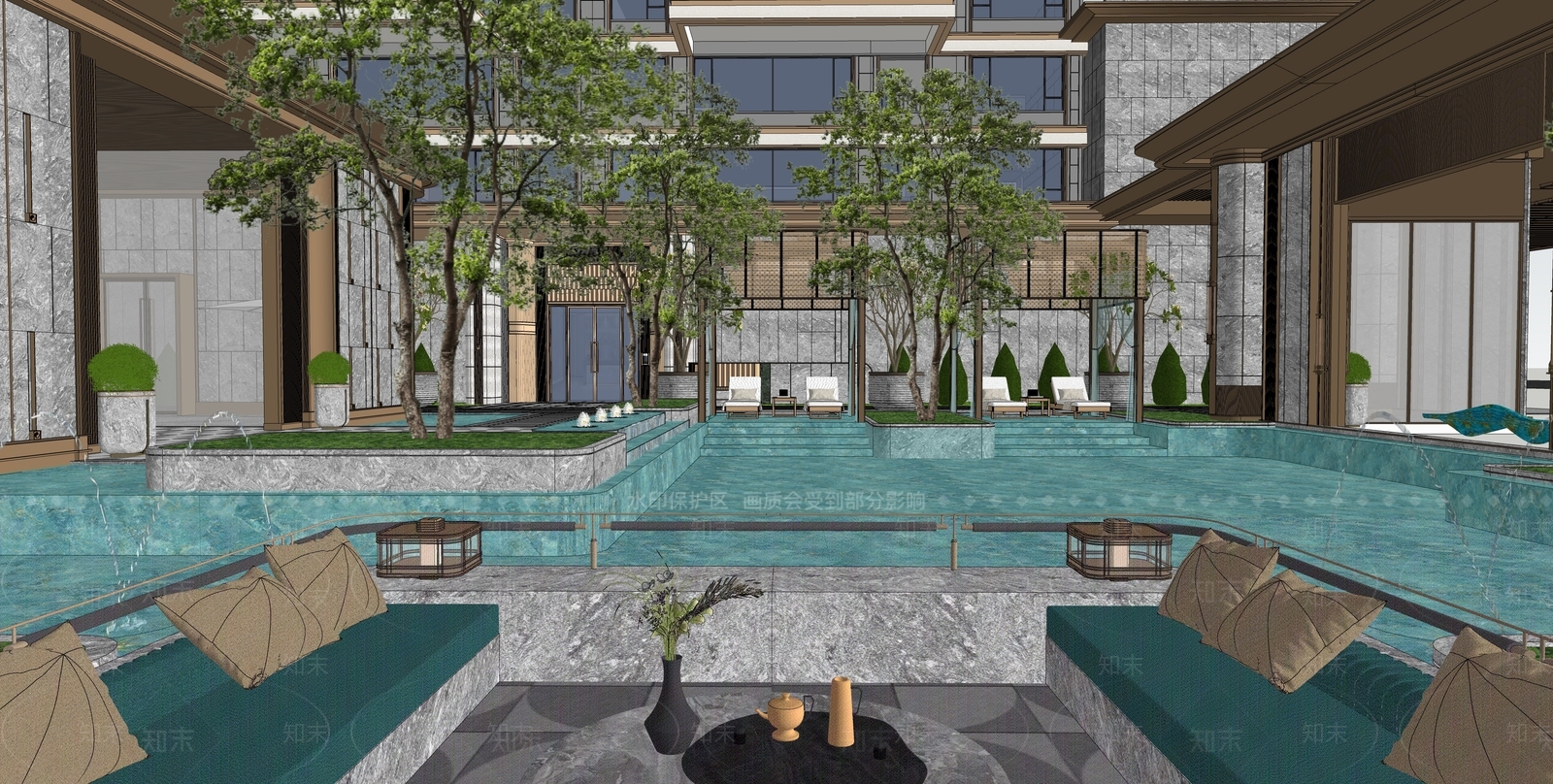 侘寂轻奢小区景观SU模型下载【ID:1202792134】