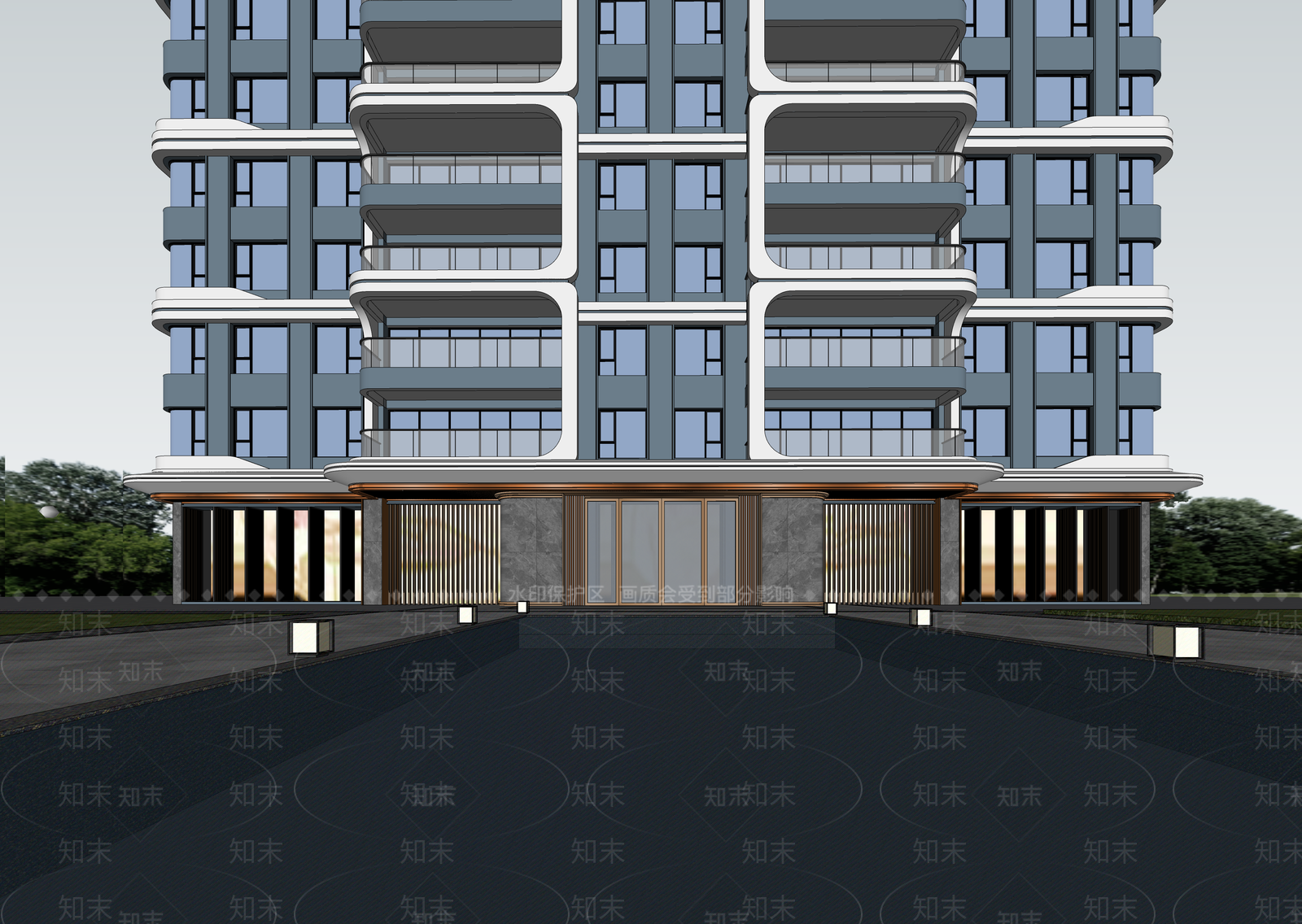 现代小区建筑SU模型下载【ID:1202794646】