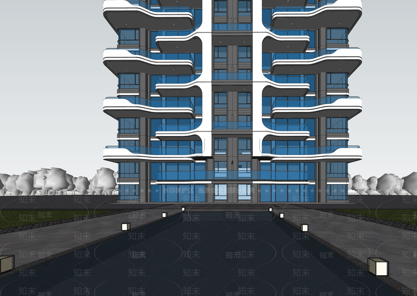 现代小区建筑SU模型下载【ID:1202795025】