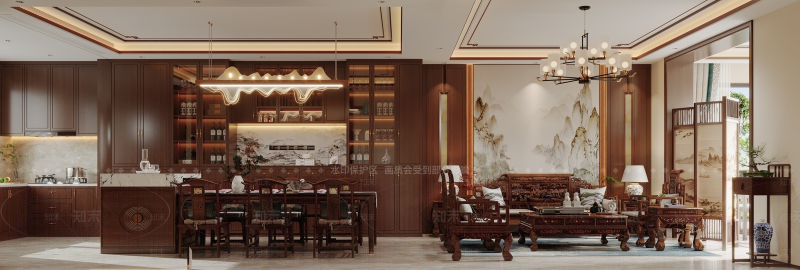 中式家居客厅3D模型下载【ID:1202795646】