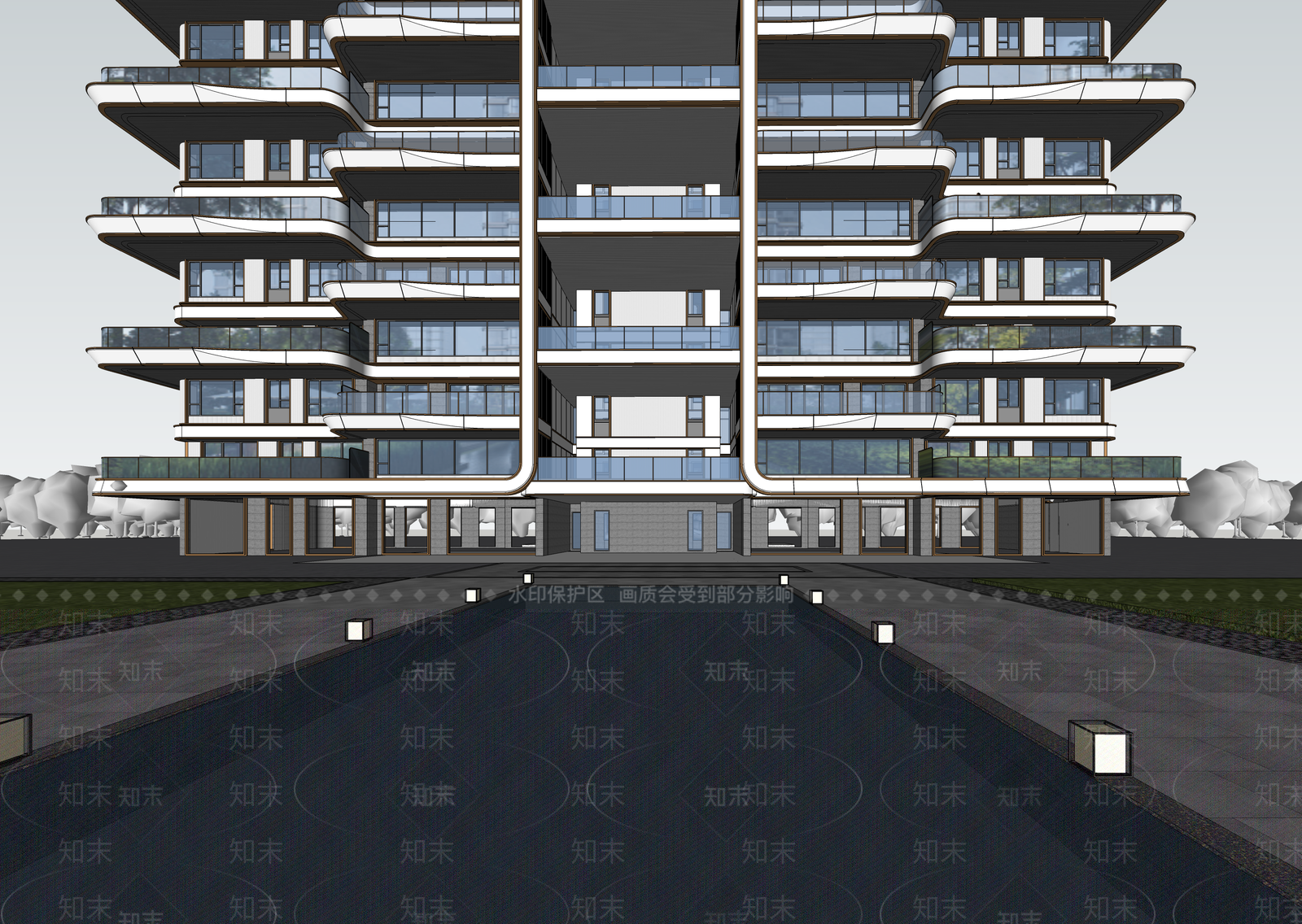 现代小区建筑SU模型下载【ID:1202796330】
