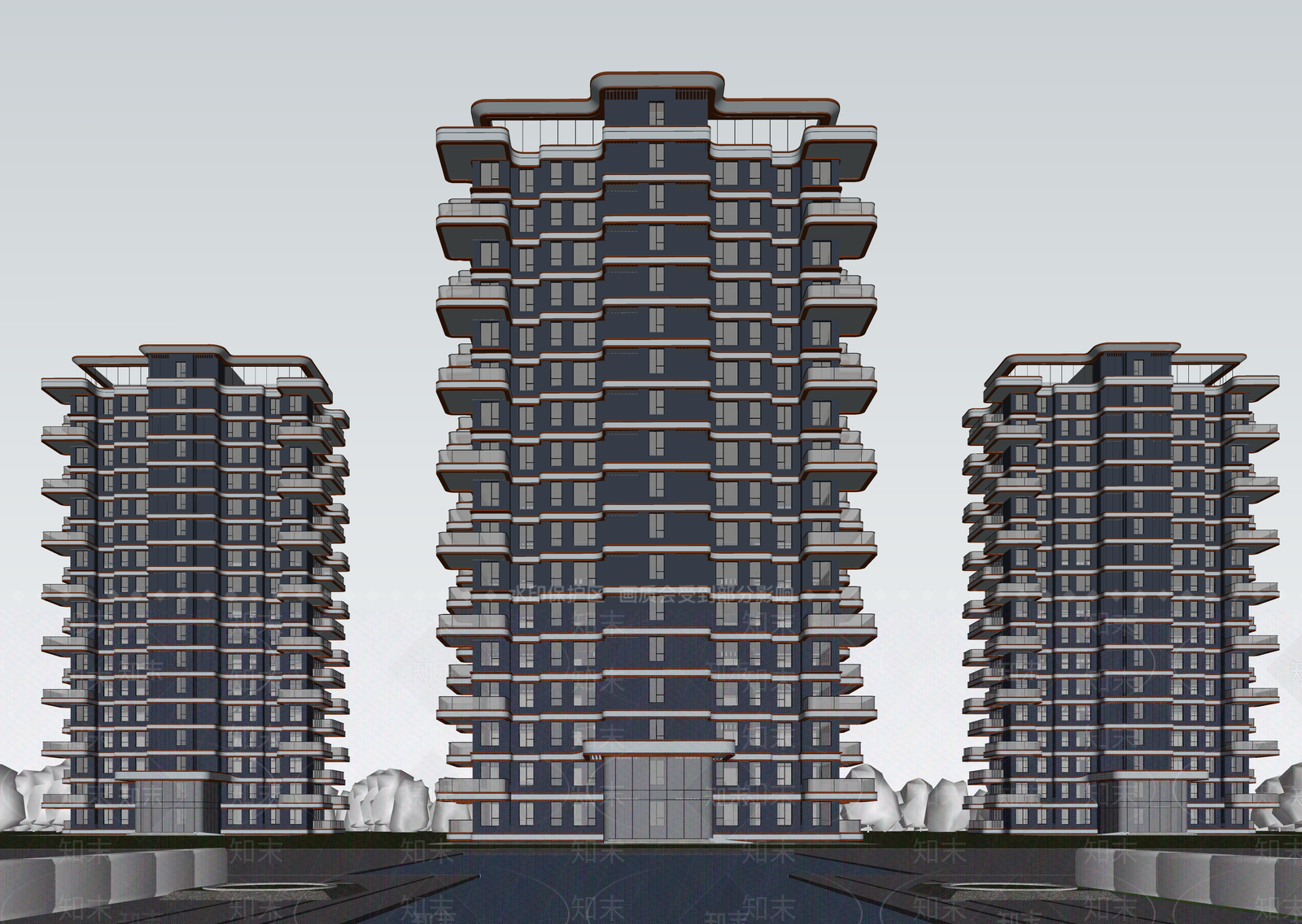 现代高层住宅SU模型下载【ID:1202799251】