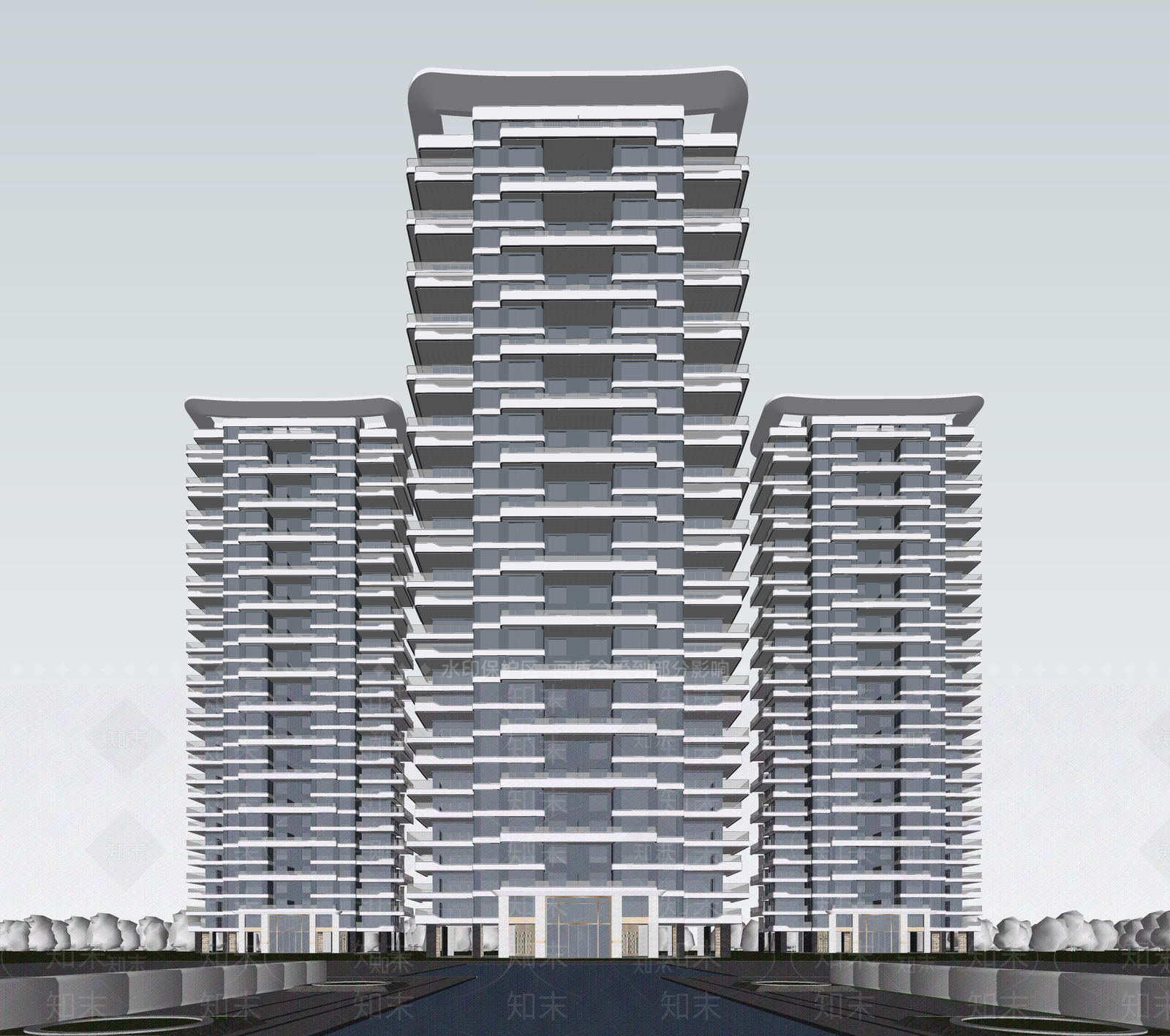 现代高层住宅SU模型下载【ID:1202799413】