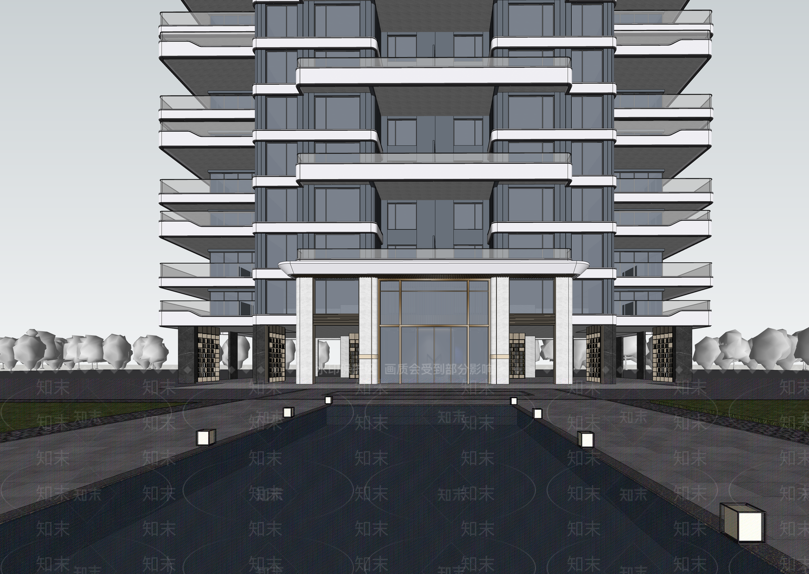 现代小区建筑SU模型下载【ID:1202799531】