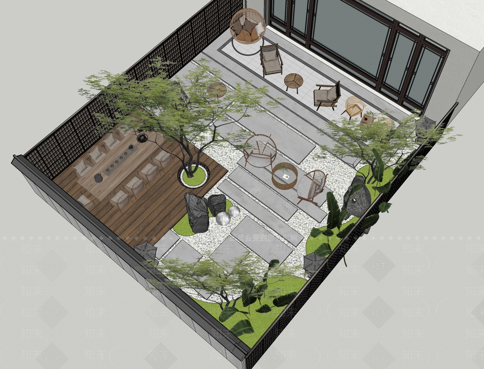 新中式轻奢别墅庭院SU模型下载【ID:1202825898】