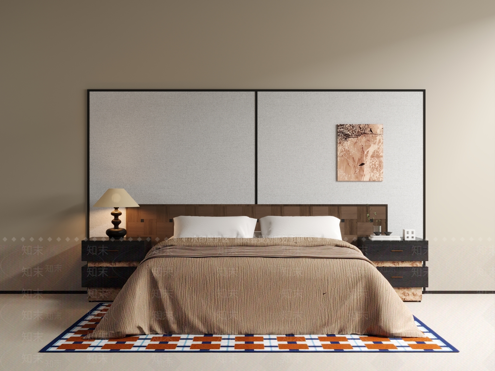 中古侘寂双人床3D模型下载【ID:1202801915】