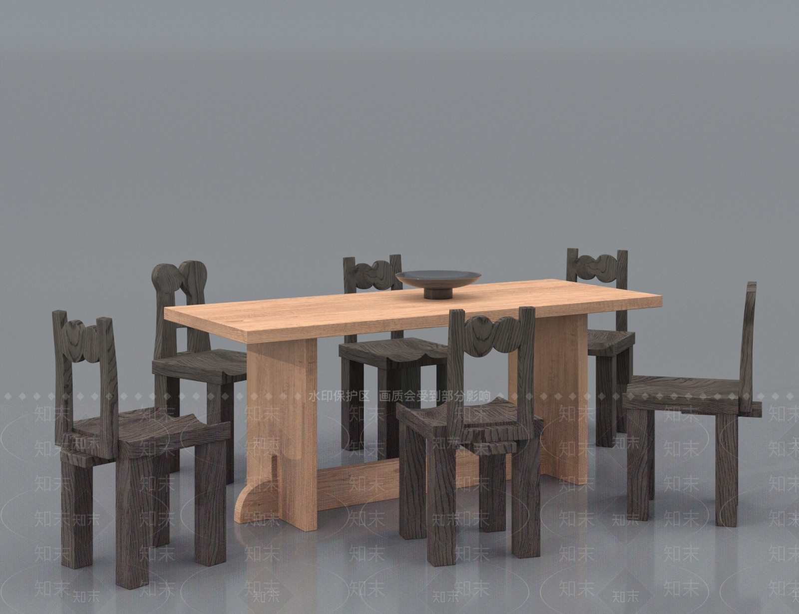 现代原木餐桌椅3D模型下载【ID:1202802969】