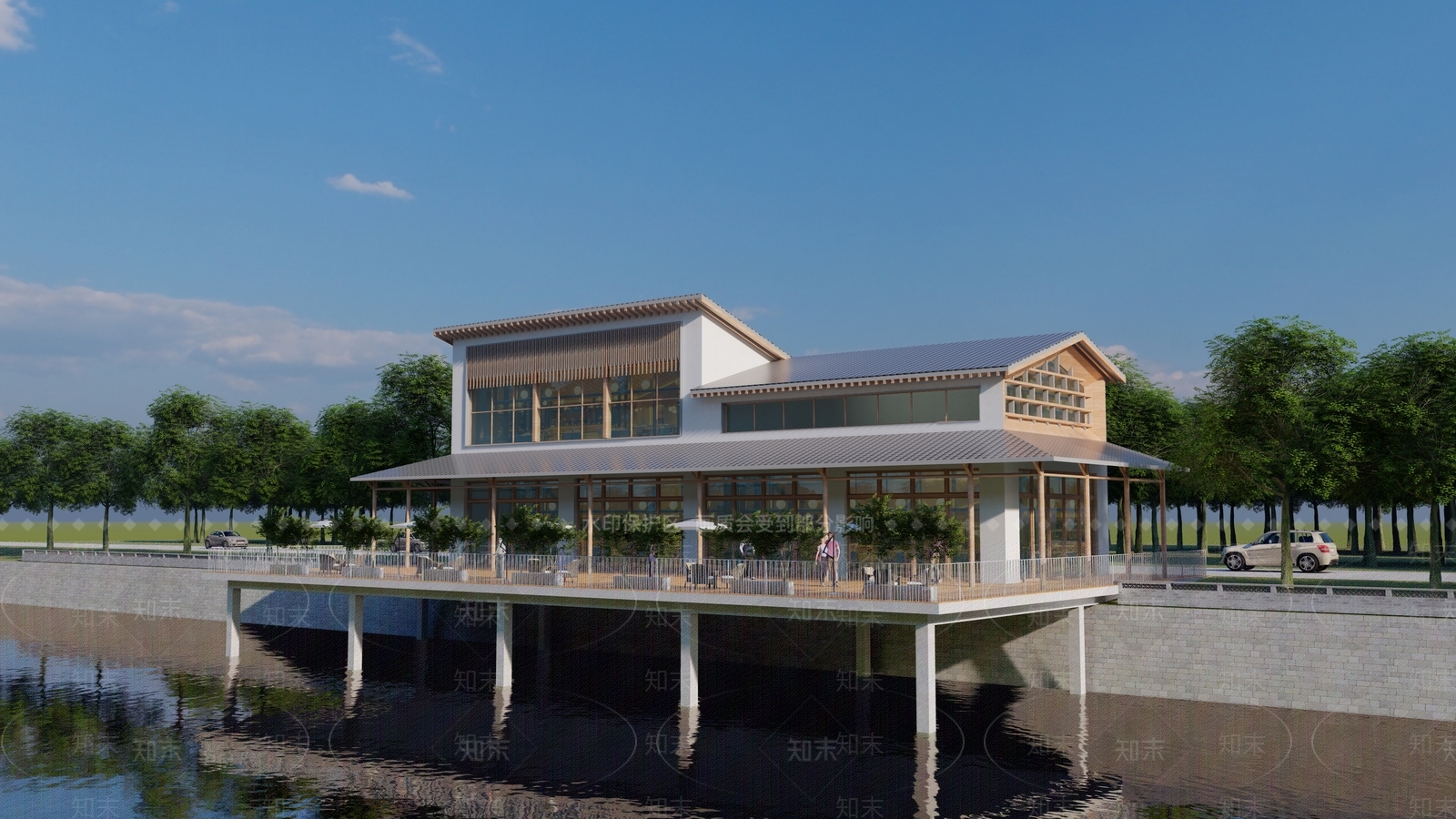 现代新中式民宿建筑SU模型下载【ID:1202803745】