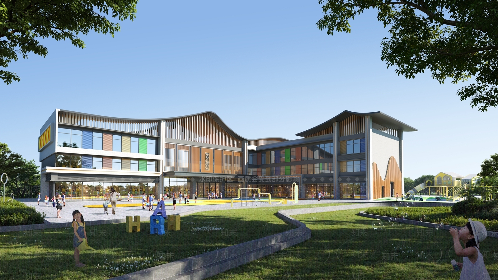 新中式学校建筑SU模型下载【ID:1202805767】