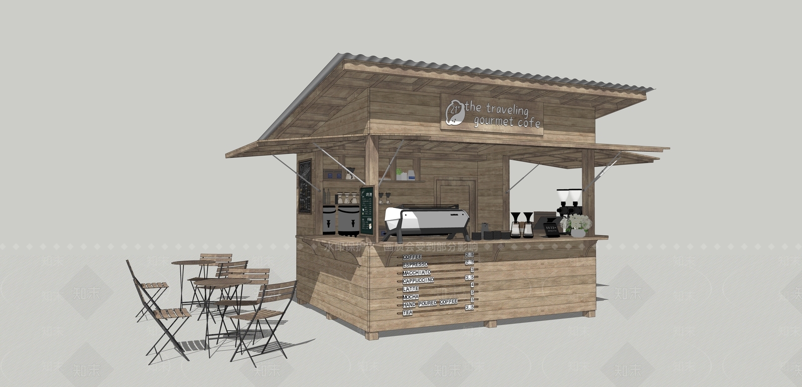 现代原木咖啡厅SU模型下载【ID:1202836634】