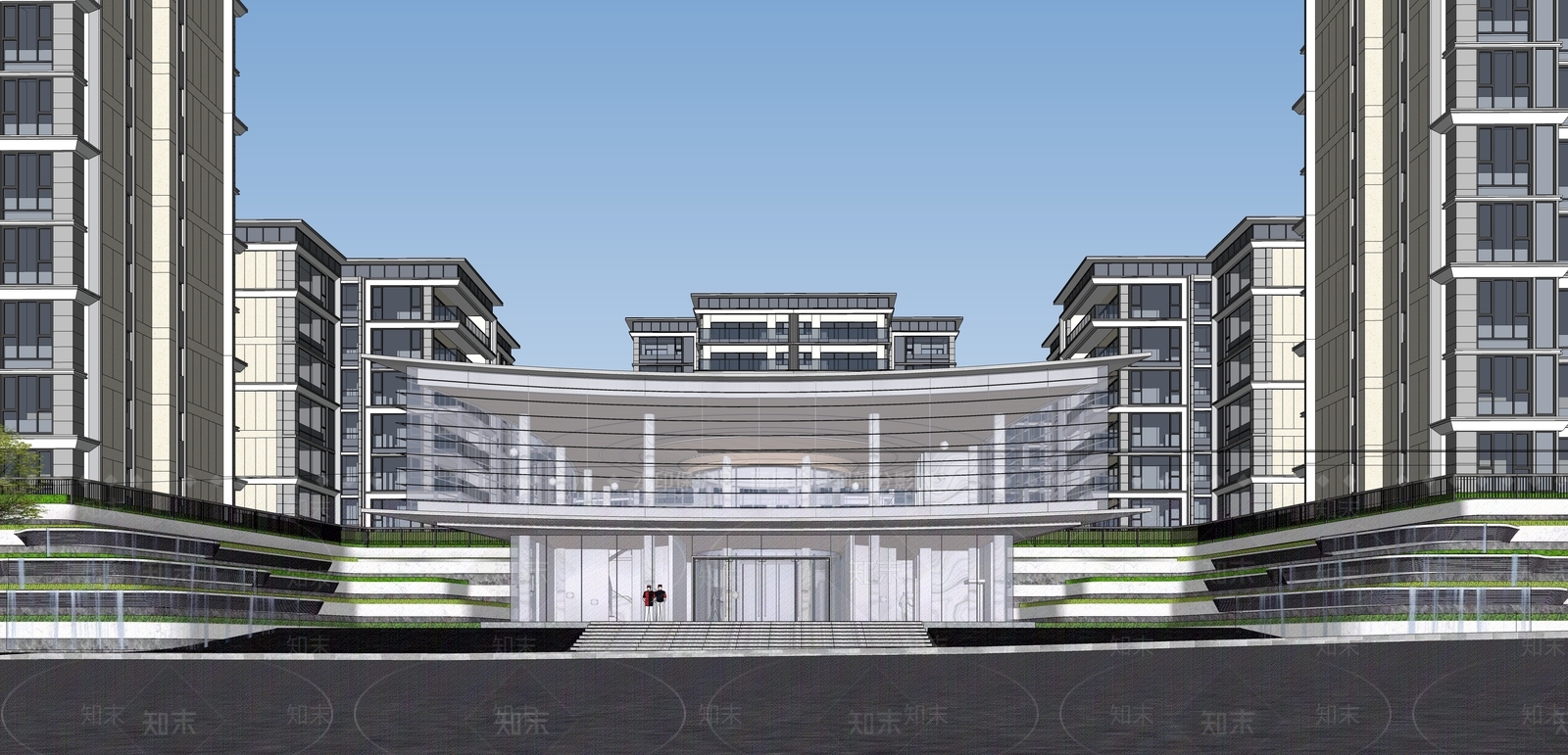 现代售楼处建筑SU模型下载【ID:1202807577】
