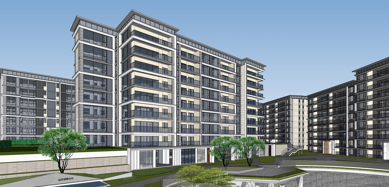 现代售楼处建筑SU模型下载【ID:1202807577】