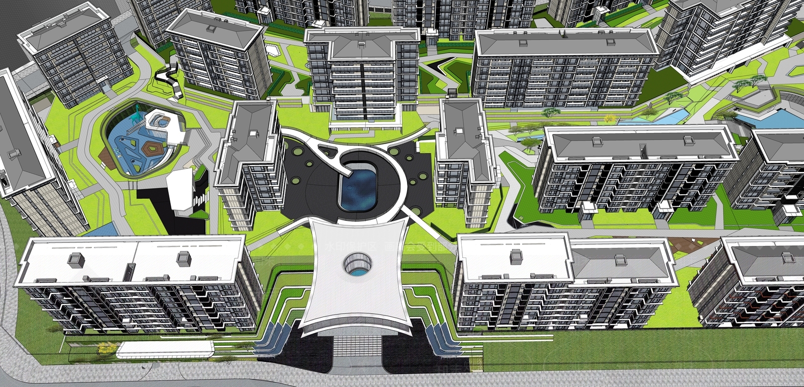 现代售楼处建筑SU模型下载【ID:1202807577】