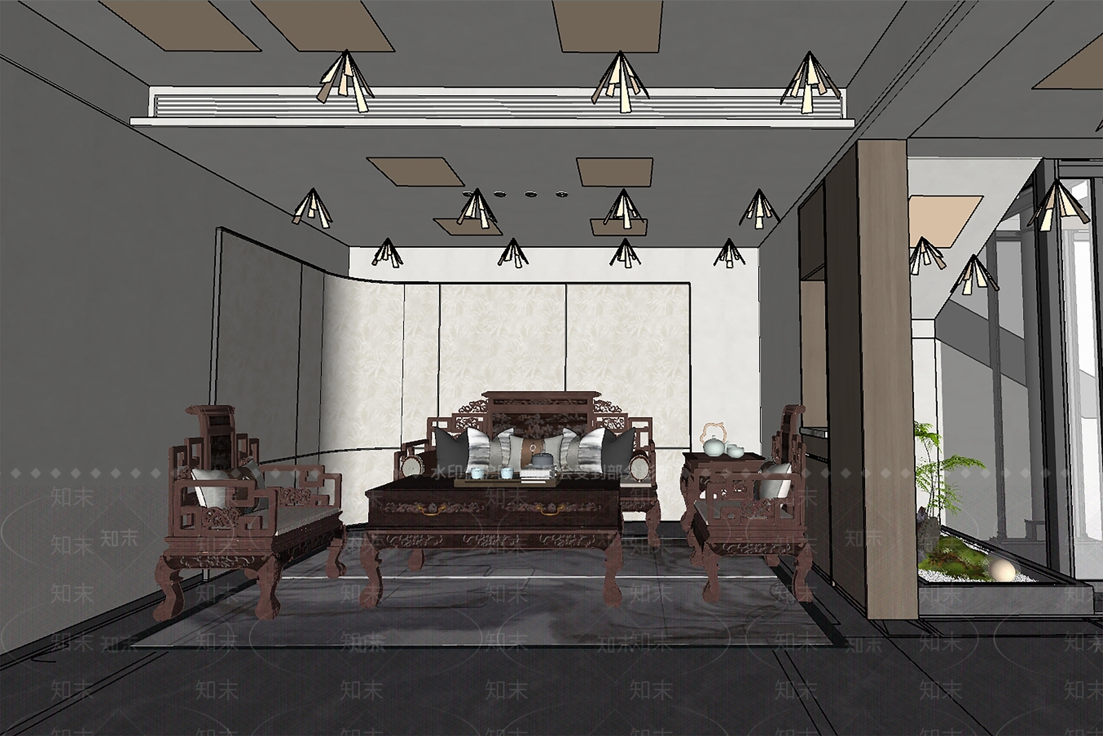 新中式别墅客厅SU模型下载【ID:1202814340】