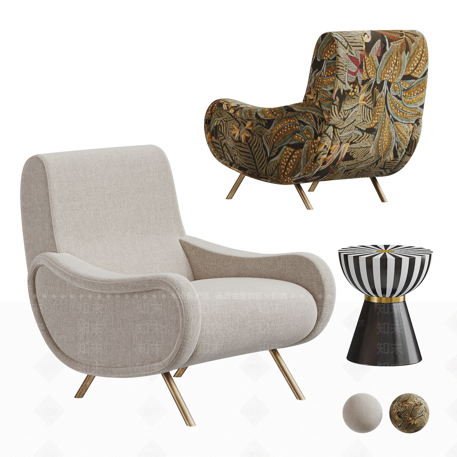 现代复古休闲椅SU模型下载【ID:1202814473】
