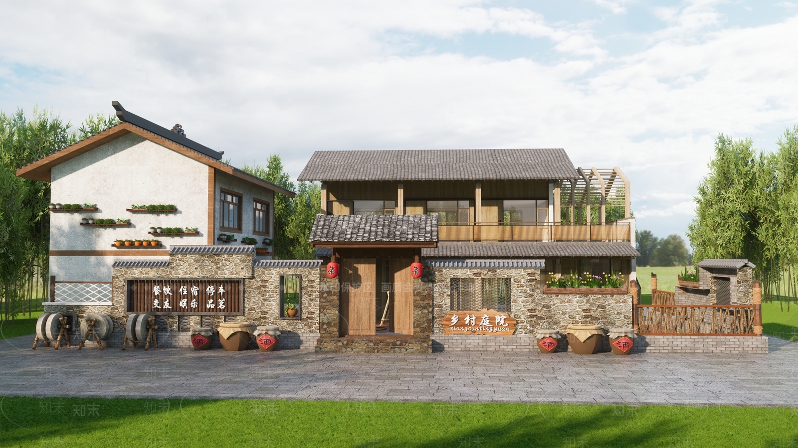 新中式乡村庭院SU模型下载【ID:1202828983】