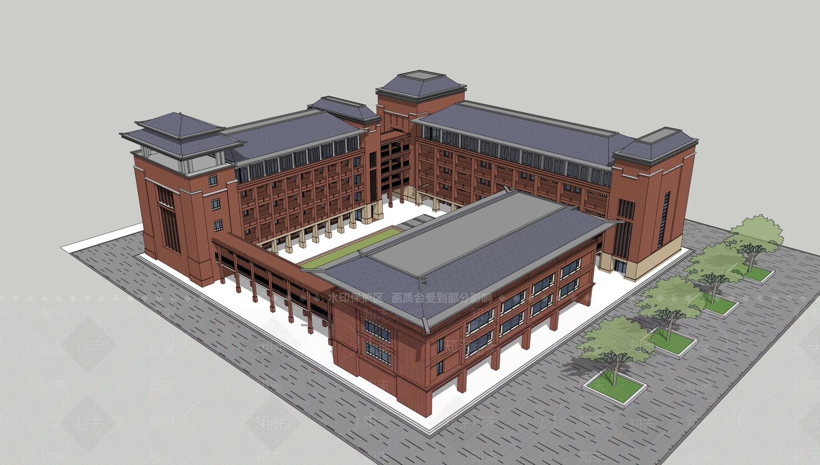新中式大学教学楼SU模型下载【ID:1202829749】