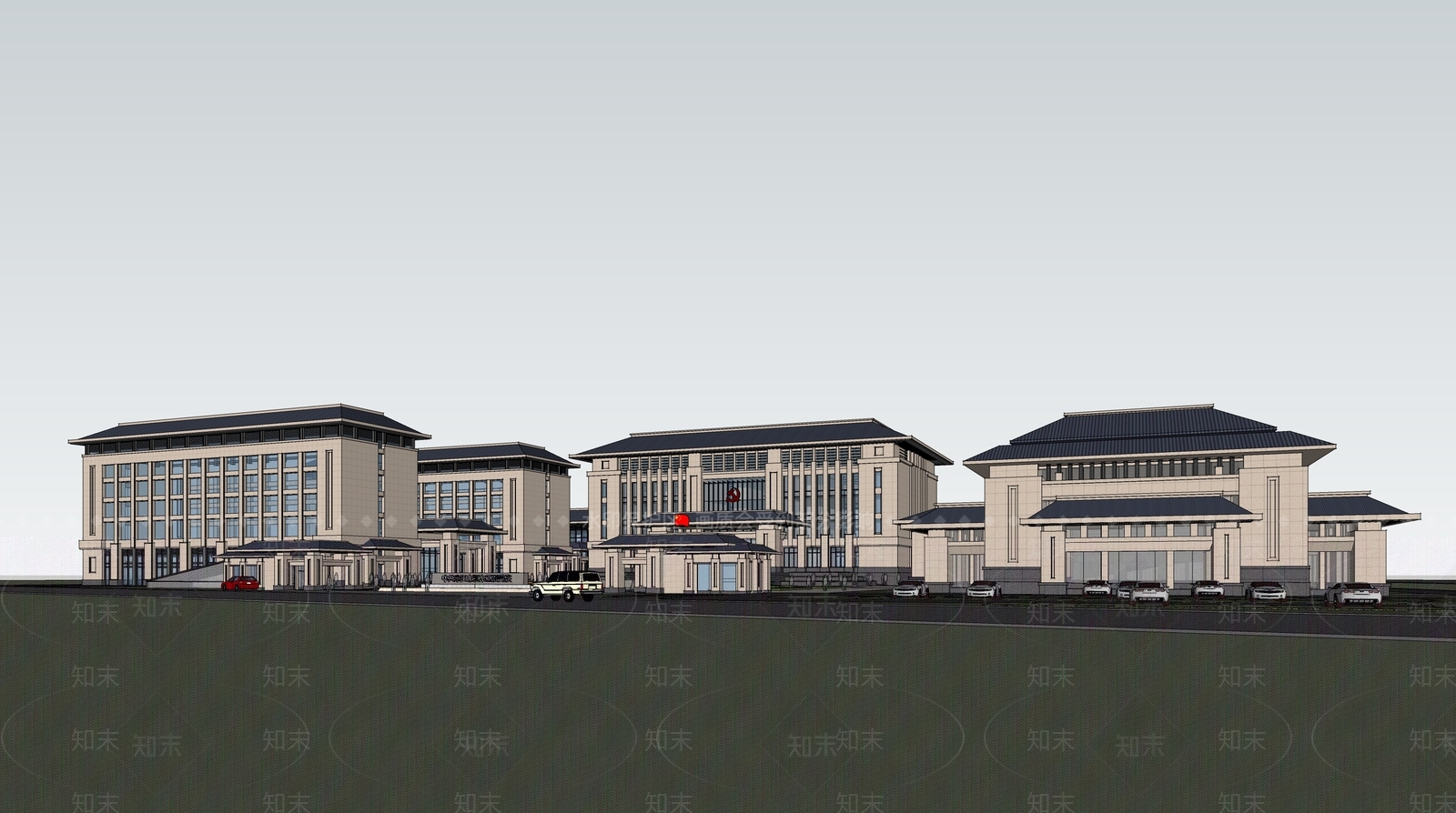 新中式大学教学楼SU模型下载【ID:1202832464】