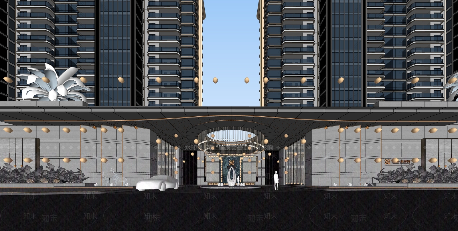 侘寂轻奢入口大门SU模型下载【ID:1202832715】