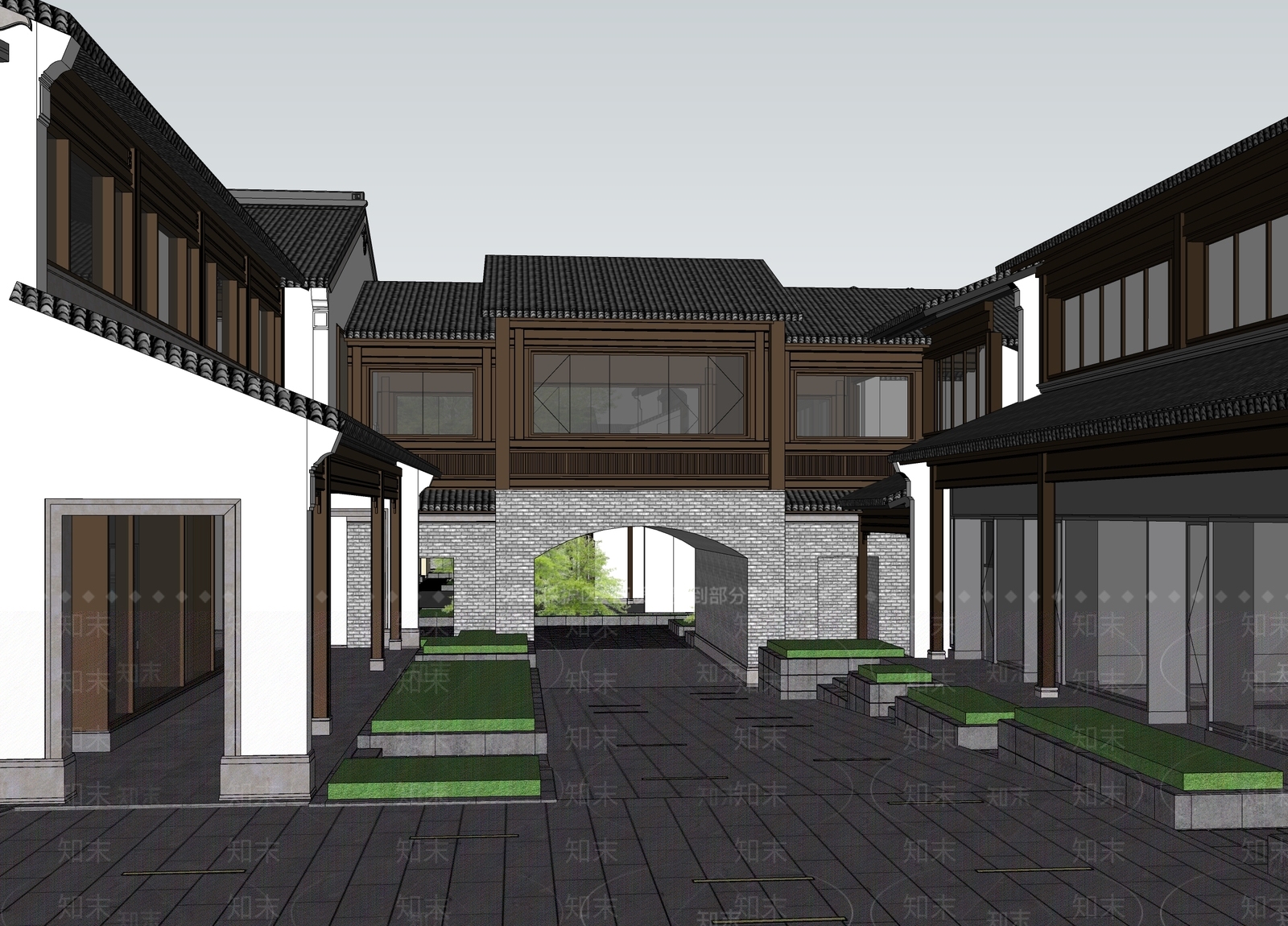 中式新中式古建筑SU模型下载【ID:1202841120】