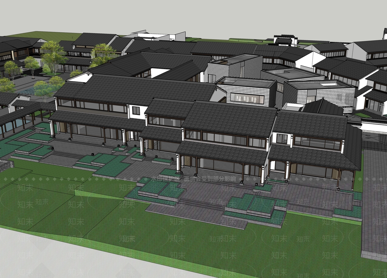 中式新中式古建筑SU模型下载【ID:1202841120】