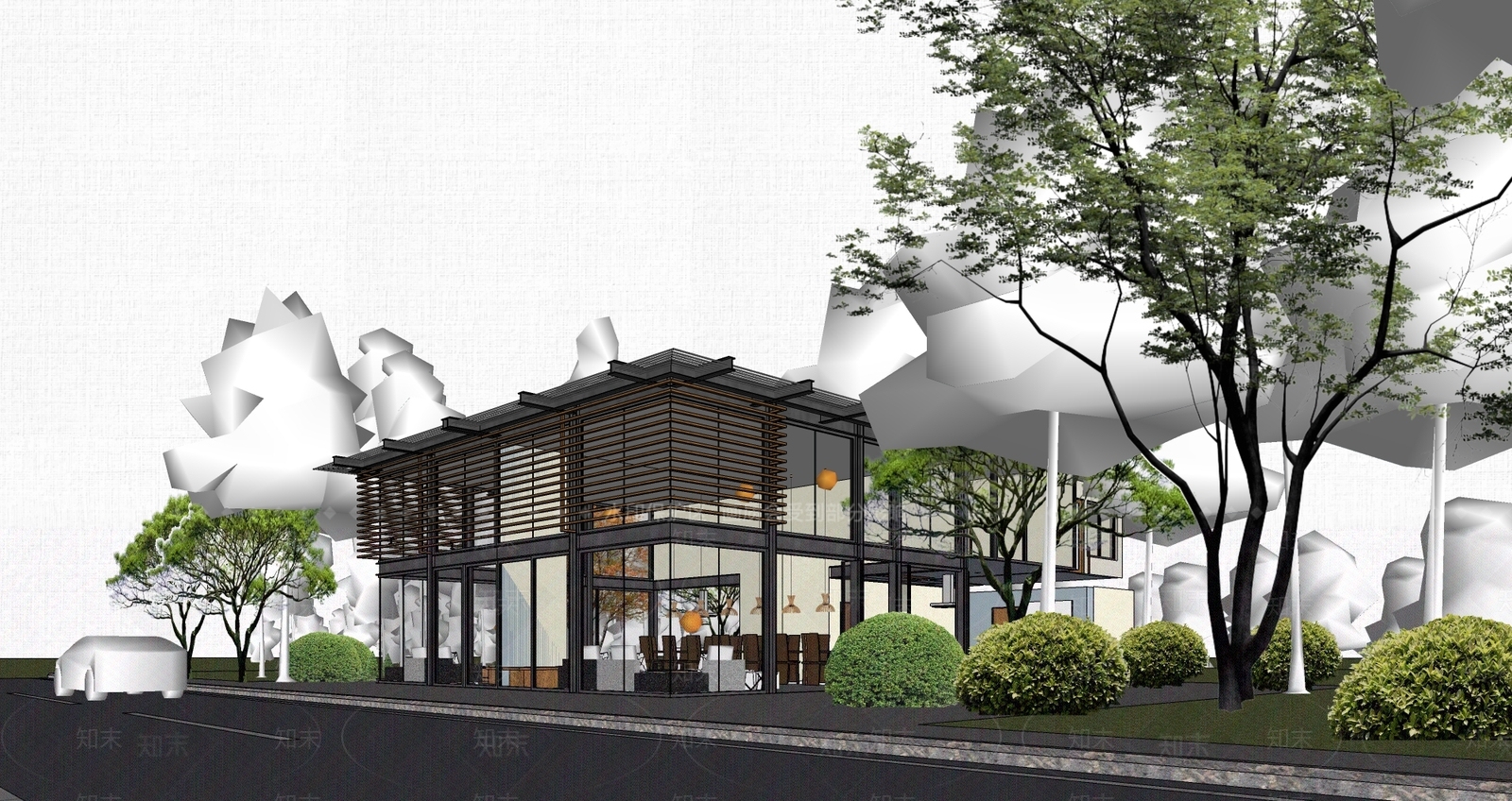 现代民宿建筑SU模型下载【ID:1202845864】