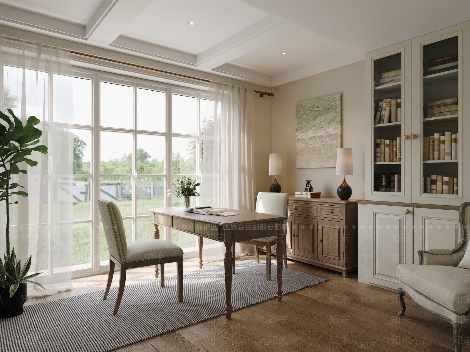 美式复古书房3D模型下载【ID:1202852382】