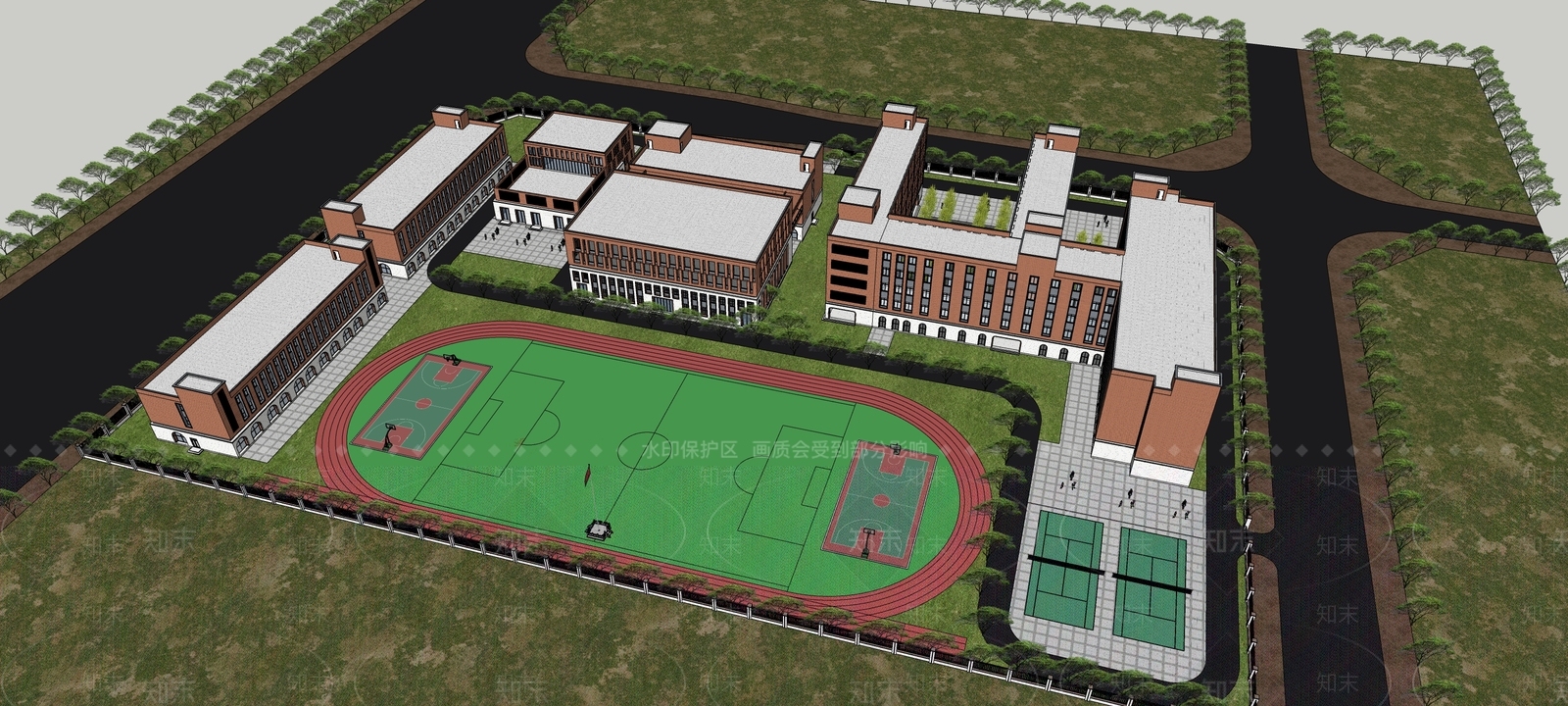 现代学校建筑SU模型下载【ID:1202854638】