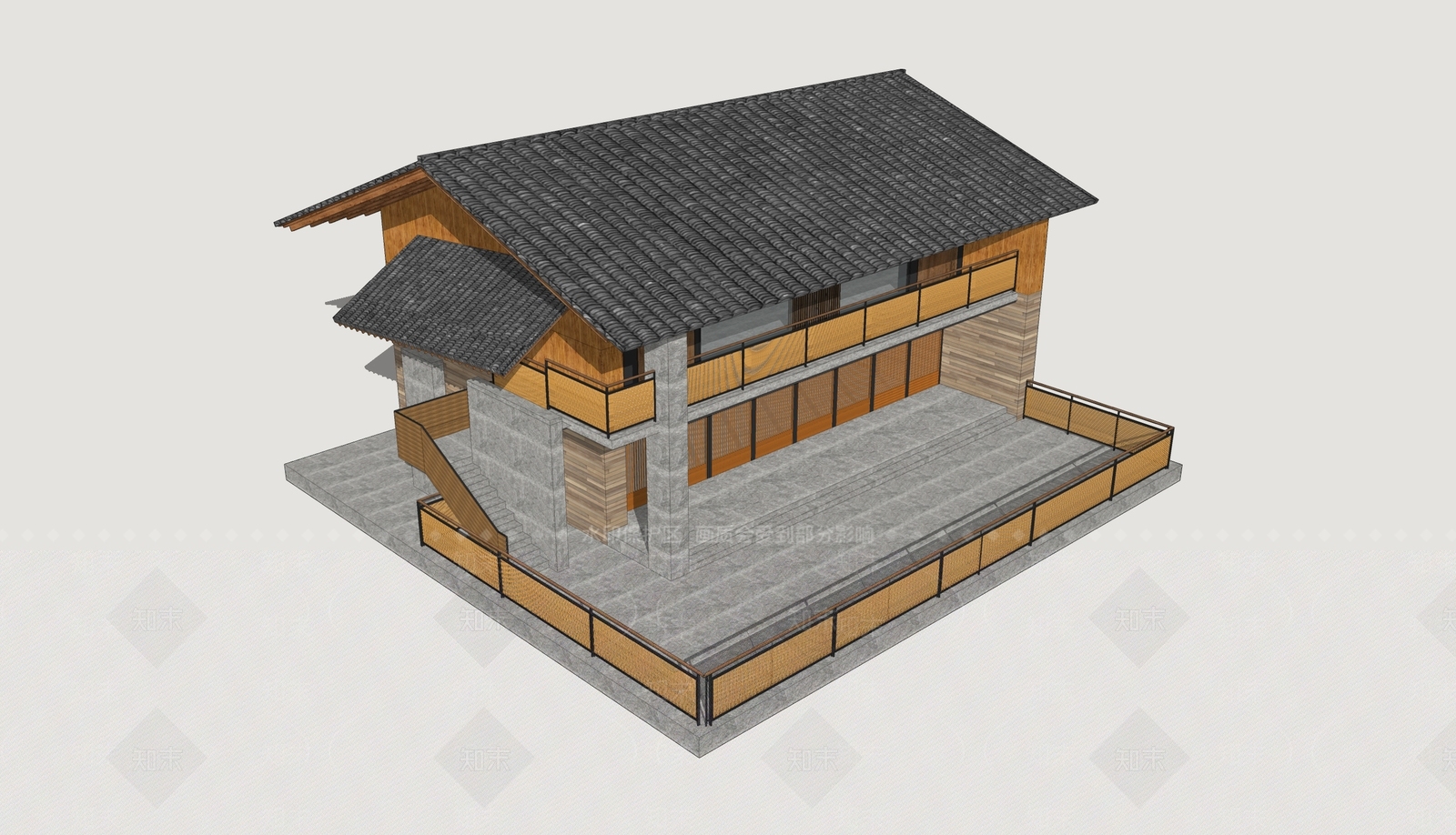 新中式现代民宿建筑SU模型下载【ID:1202854749】