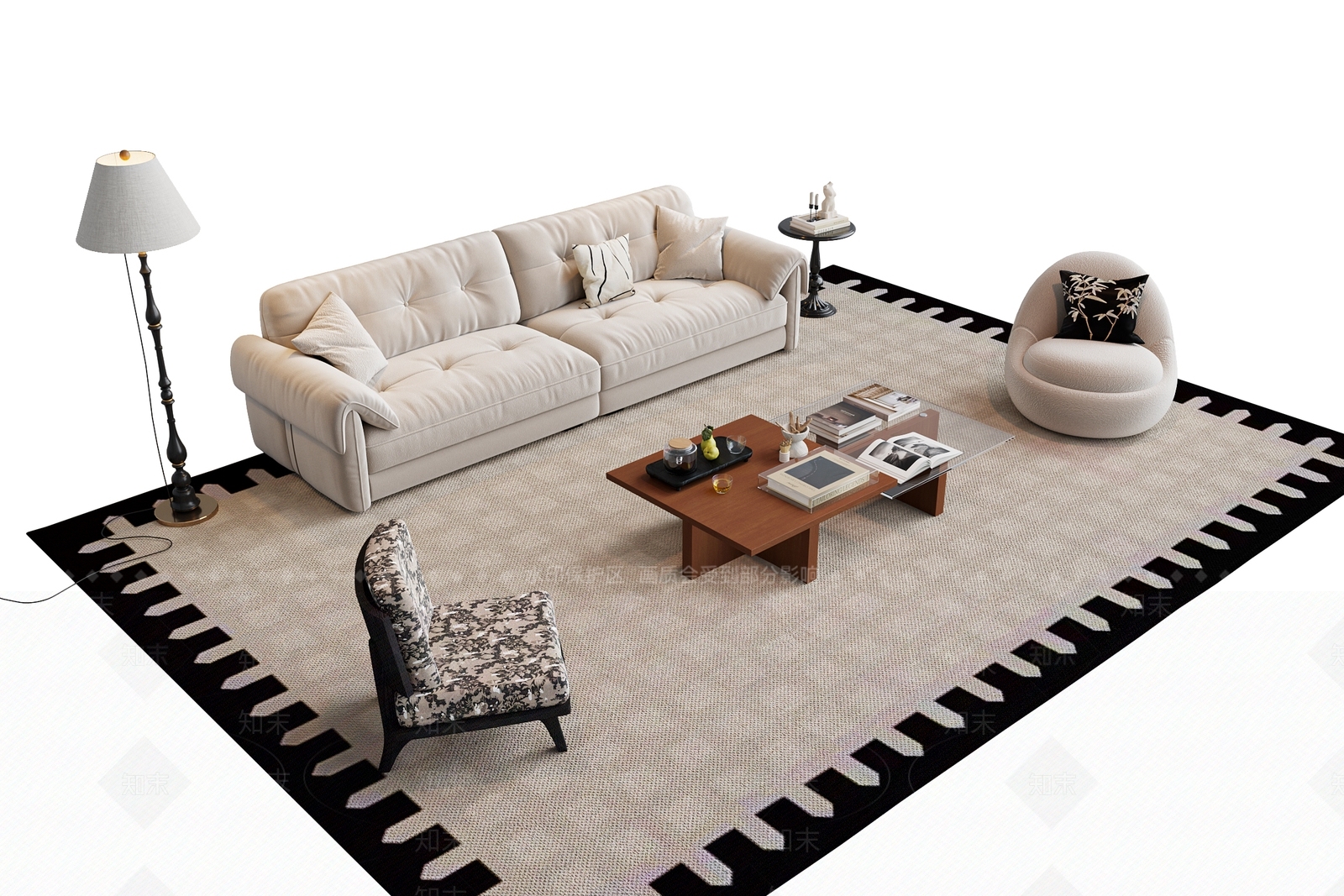 法式中古沙发组合3D模型下载【ID:1202857290】